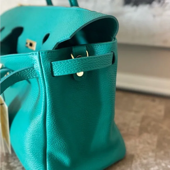 MadBag BIRKIMAD 40 Structured Italian Leather Tote – Teal NWT - Picture 13 of 14